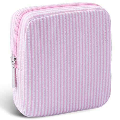Teircno Period Bag for Teen Girls | Striped Sanitary Napkin Storage Bag | Cute Pads Pouch for Period | Menstrual Pouch for Pads, Tampons, Menstrual Cups & Panty Liners | Perfect for Travel & Daily Use