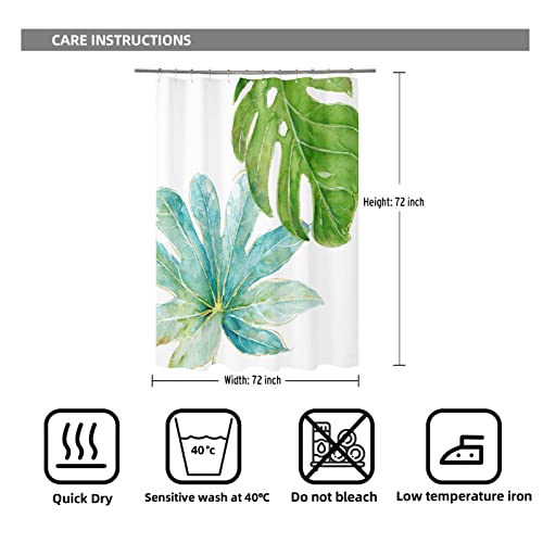 Tropical Shower Curtains For Bathroom, Green And White Monstera Plant Shower Curtain Hawaiian Leaf Beach Bath Curtain Polyester Waterproof Fabric Shower Curtain With Hooks, 72"X72" #TOP6