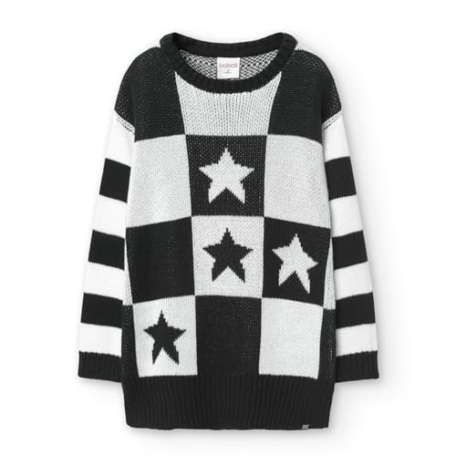 boboli Vestido Niña Manga Larga – Vestidos Fiesta Niña – Vestido Tricotosa - Ropa para niñas y Adolescentes de 4 años a 12 años (Estampado Flores, 4 años) (FR/ES, Edad, 4 años, Regular, Negro)