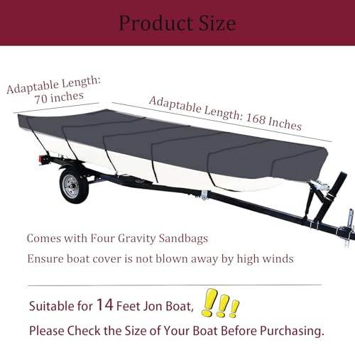 Jon Boat Cover 420D Solution-Dyed Oxford Fabric 12-14ft Heavy Duty Trailerable Jon Boat Cover Waterproof UV Resistant Marine Grade Reinforced Adjustable Side Straps, Grey by CHEYIBAO - Image 2