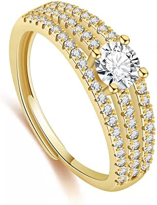 BZEBI 3 ROW Wide Adjustable Ring 18K Gold Plated Cubic Zirconia Wedding Engagement Eternity Band Stackable Ring Jewelry Gift Mother's Day Birthday
