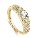 BZEBI 3 ROW Wide Adjustable Ring 18K Gold Plated Cubic Zirconia Wedding Engagement Eternity Band Sta