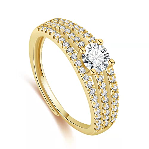 Bzebi 3 Row Wide Adjustable Ring 18K Gold Plated Cubic Zirconia Wedding Engagement Eternity Band Stackable Ring Jewelry Gift Mother's Day Birthday #TOP2