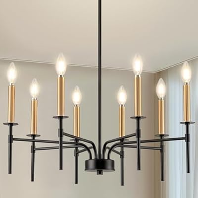 ONESMING Modern Black and Gold Chandelier for Dining Room