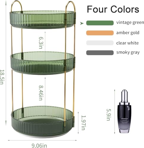Image of Xmart India 360 Rotating Makeup Organizer - Transparent Cosmetic & Skincare Storage Rack for Dressing Table Lipstick, Perfume, Beauty Accessories & Bathroom Counter Organizer (3 Layer, Green)
