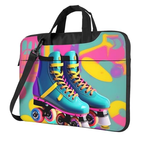 KLJnmbb Bolsa práctica con estampado de patines de ruedas retro y colorida, elegante y protectora, versátil bolsa suave para mujeres y hombres, Black, 13 inch