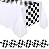 Preboun 6 Stück schwarz-weiß karierter Tischläufer 35,6 x 274,3 cm Rennmotiv Flagge Tischdecke Kunststoff Straße Tischläufer für Jahrestag Hochzeit Geburtstag Party Dekor Indoor Outdoor Events