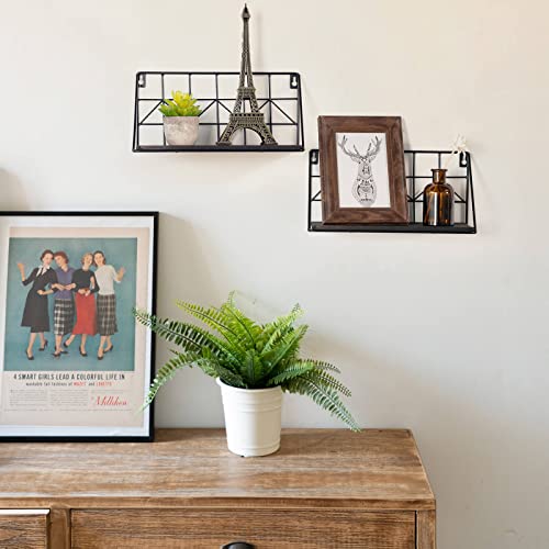 Timeyard Floating Shelves Wall Mounted, Set Of 2 Black Wire Metal Wood Shelves, Modern Arrow Design Storage Shelf For Photo Frames, Small Plants, Bedroom, Dorm, Living Room, Bathroom, Kitchen, Small #TOP3