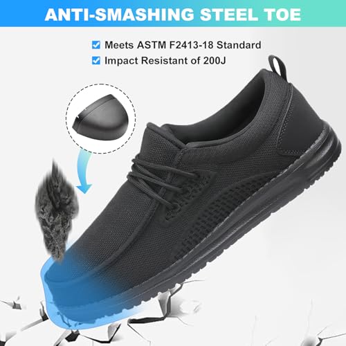 VikoViren Steel Toe Shoes for Men Slip On Safety Work Shoes Non Slip Puncture Proof Indestructible Lightweight Steel Toe Loafers Comfortable Construction Sneakers2