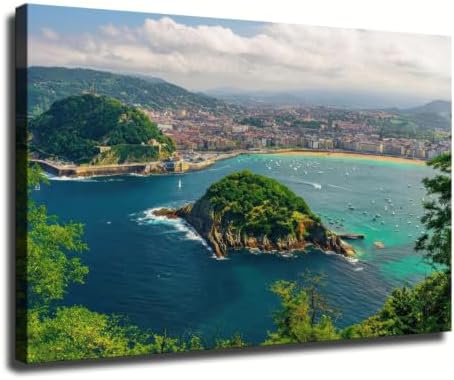 La Concha Beach Canvas Wall Art Print (Framed,20x30 inch)