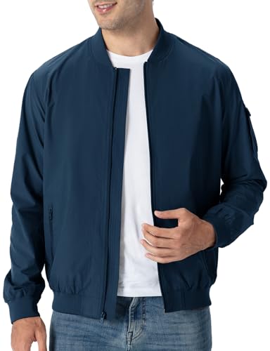 TBMPOY Men's Lightweight Bomber Jackets Light Windbreaker Casual Stylish Fall Golf Zip Up Fashion Dress Business Varsity Navy L