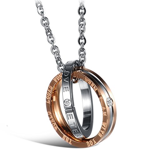 Lohome His & Hers Matching Set Fashion Accessories Titanium Stainless Steel Couple Pendant Double Loop Lovers Necklace Korean Love Style In A Gift Box (Lovers (1Pair)) #TOP2