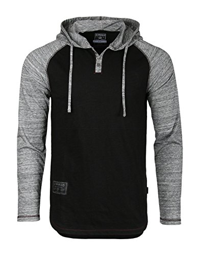 ZIMEGO Mens Contrast Long Sleeve Round Bottom Raglan Hoodie Henley T-Shirts,X-Large,Black Heather