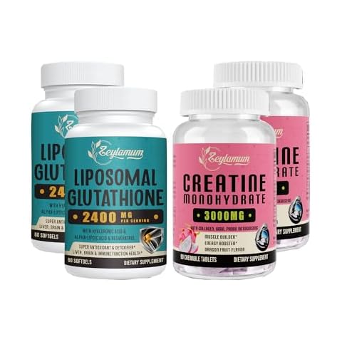Zeylamum Liposomal Glutathione 2400 MG & Creatine Monohydrate 3000 MG - Muscle Growth, Energy Boost, Immune System, Aging Defense Cover