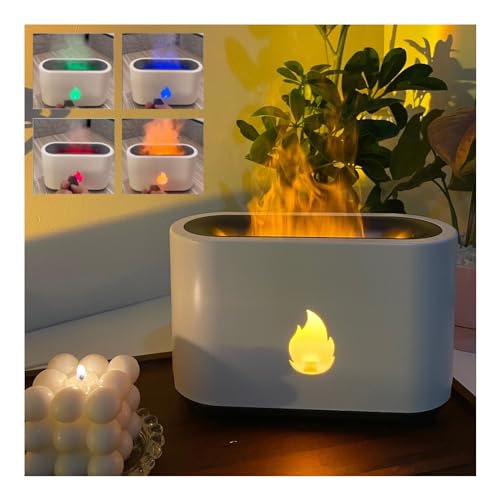 Maiitmor 卓上 加湿器 スチーム式 アロマディフューザー 4色炎ライト、上部加水、水位見える、リモコン操作、静音加湿 寝室 リビング 会社 家庭 学校適用