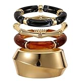 Chunky Bangle Set: This set includes 2 acrylic stretch bracelets, 1 exaggerated open bangle, and 1 gold bamboo stretch bracelets. The diverse styles can be easily matched with various outfits Women's Exclusive Bangles: The gold chunky bangle is made ...