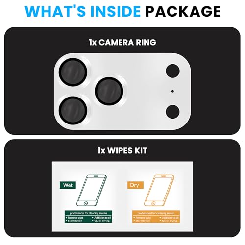 Image of ArmourPro Camera Lens Protector for iPhone 17 Pro Max 6.9-Inch, Full Coverage 9H Tempered Glass Ring Cover, Matte Metal Plate, Case Friendly | Silver, Pack of 1