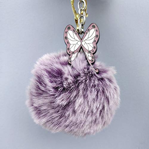 Tsangbaby Butterfly Keychains Car Keys Pom Pom Keychain Handbag Wallet Purse Charm Pendant Keychains for Women Girls Purple