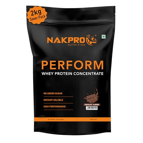 NAKPRO Perform Whey Protein Concentrate 2kg Chocolate | 24g Protein, 5.3g BCAA | Trustified Certified 100% Authentic Supplement Powder & No Adulteration | Fast Absorbing Whey Protein Powder