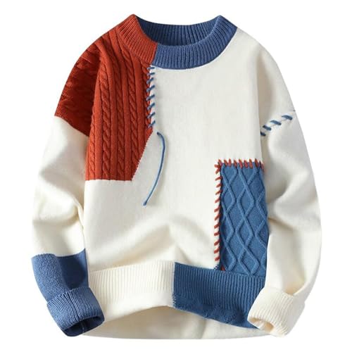 Men's Sweater Spring Winter Color Blocked Round Neck Pullover Casual Loose Fit Knit Top for Men3
