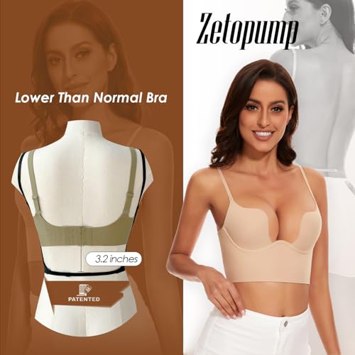 Low Back Bras for Women-Seamless Invisible Backless Bra-Lightly Lined Secret Plunge Open Back Multiway Halter Bras3