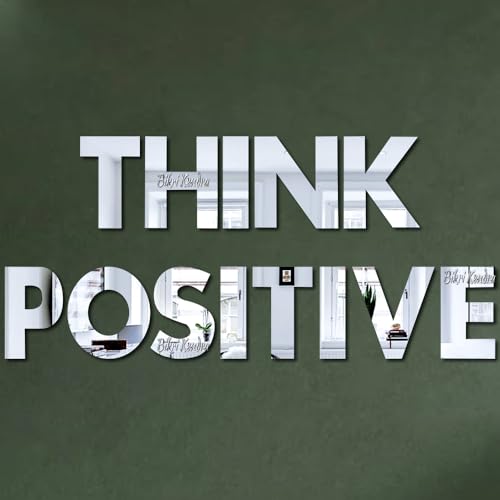 Image of Bikri Kendra - (Think Positive Silver Letter Mirror Sticker, Acrylic stikcer, Decorative Mirror Sticker for Wall, Bedroom, Hall, Living Room, Kitchen. (Silver)