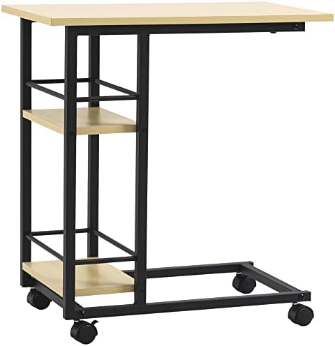 HOMCOM Mesa Auxiliar con Ruedas Mesa Lateral en Forma de C para S...