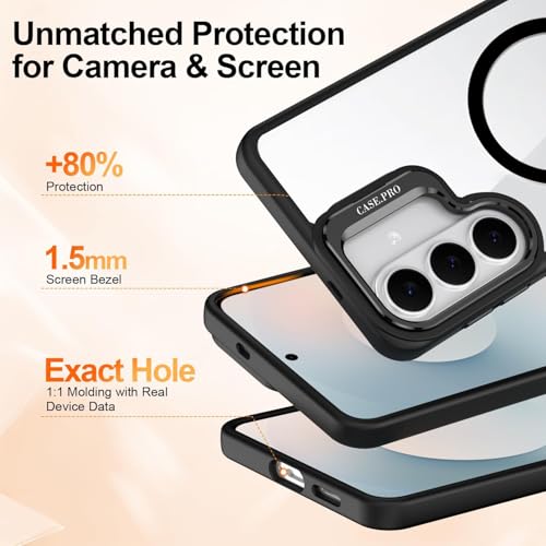 Image of VONZEE Compatible for Samsung S26 Plus 5G Case, Compatible with MagSafe, Military-Grade Protective Case, Built-in Stash Stand Phone Case, Scratch-Resistant Back Cover, Classic Series|Clear Black