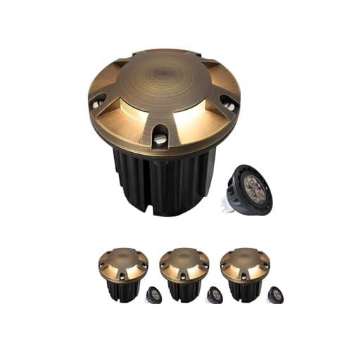 MALORY Brass Top Cover Landscape Well Lights, 12V Low Voltage Outdoor In Ground Lights,Landscape Lighting for Pathway, Driveway, Garden 1 Pack with Bu