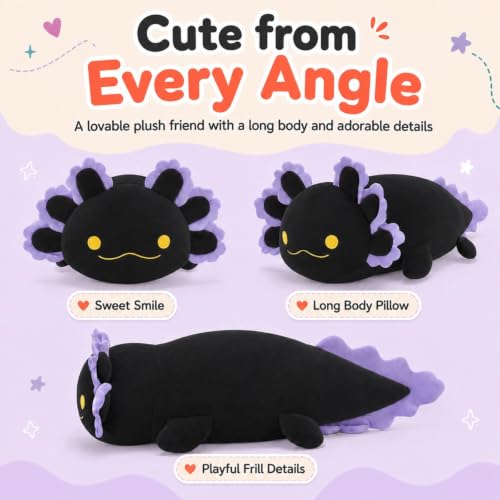 Image of BENINY Large Black Axolotl Plush Toy, 39 inch Giant Axolotl Stuffed Animal Plush, Big Toys Gift for Girls Kids, Long Squishy Pillow for Holiday Birthday Christmas