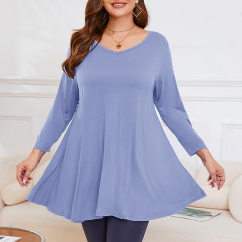 Image of LARACE Tunics 3 /4 Sleeve Plus Size Tops for Women V Neck Loose Fit Flowy Clothing for Leggings