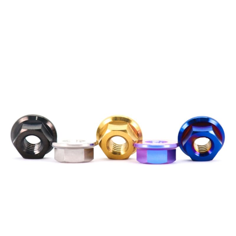 GR5 (Ti-6Al-4V) Titanium Alloy Flange nut, 4 Pieces, CNC Turning and milling Flange Hexagonal nut, Titanium Alloy nut M5M6M8M10M12 （Burnt Blue,M12x1.25=4pcs）