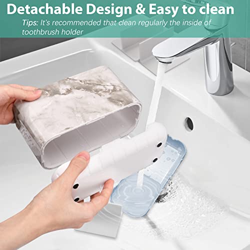 Boperzi Electric Toothbrush Holder For Bathroom Organizer Countertop, Detachable Anti-Slip Toothpaste Storage Caddy 6 Slots White Marble With Drainage Holes For Makeup Brush Razor Stand #TOP2