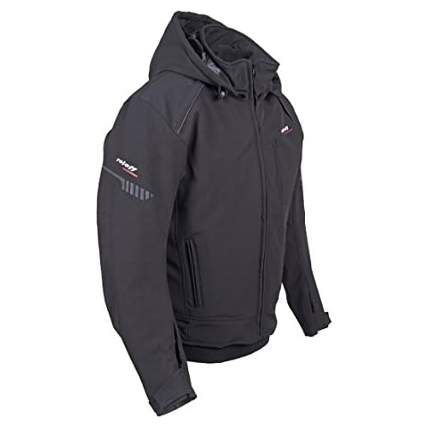 Short Softshell Motorcycle Jacket, Scooter Jacket with Hood and Protectors, Black Cover