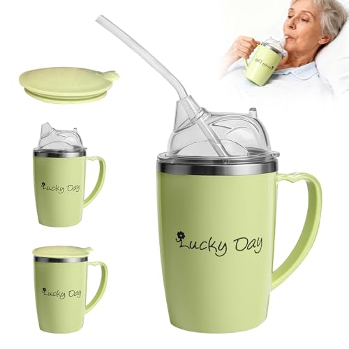 Weciau Sippy Cup for Adults 3 in 1 350ml Adult Sippy Cups for the Elderly Non Spill Anti Choke Spill Proof Cups with Lid and 30cm Straw Beakers for Elderly for Disabled Adults Drinking Aids