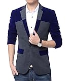 MOGU Men's 1 Button Center Vent Wool Blend Blazer Jacket US Size 34(Tag Asian Size XL) Dark Blue