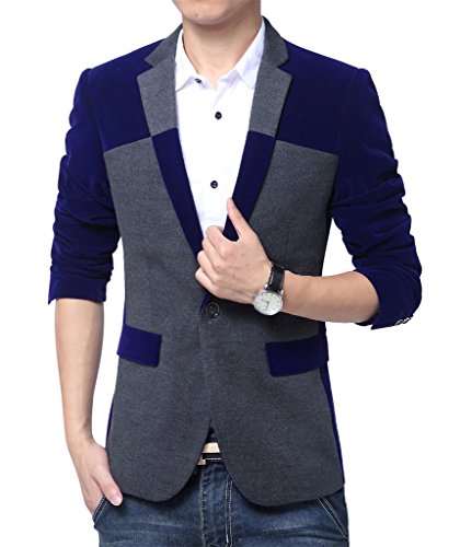 MOGU Men's 1 Button Center Vent Wool Blend Blazer Jacket US Size 34(Tag Asian Size XL) Dark Blue MOGU Men's 1 Button Center Vent Wool Blend Blazer Jacket US Size 34(Tag Asian Size XL) Dark Blue