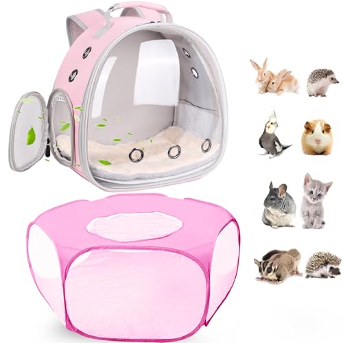 2-Pack Guinea Pig Carrier Backpack and Playpen with Lid, Breathable Pet Playpen Pop Open Exercise Fence, Portable Small Animal Cage for Rabbits, Chinchillas, Squirrel, Lizard, Sugar Glider