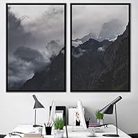 2 Piece Framed Canvas Wall Art Monochromatic Mountains Canvas Prints Home Artwork Decoration for Living Room,Bedroom - 16