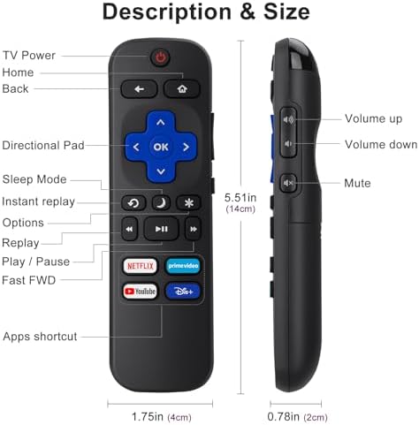 （Pack of 2） Remote Control for Roku TV Remote Replacement for TCL Hisense Sharp Philips RCA Onn Sanyo Jvc Insignia Westinghouse Roku Smart TVs, 2 Pack — view 7