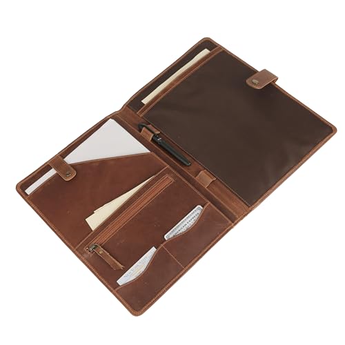 Image of KomalC Leather Portfolio Folder with Button Closure | Business Padfolio for Professionals | Vintage Organizer with Legal Pad Holder, Card Slots & Document Pockets (Serena)