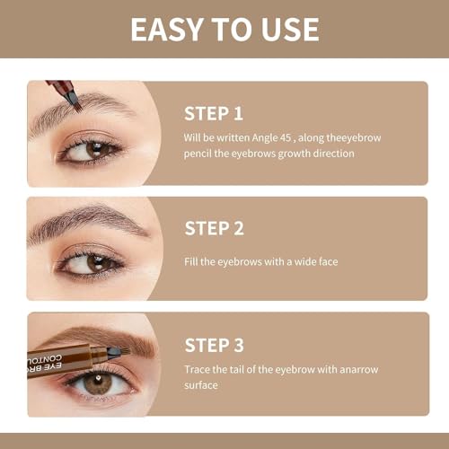 Image of Eyebrow Pencil, Waterproof Microblading Eyebrow Pencil with a Micro-Fork Tip Applicator Creates Black Fine Sketch Liquid Eye Brow Tattoo Tint Pen