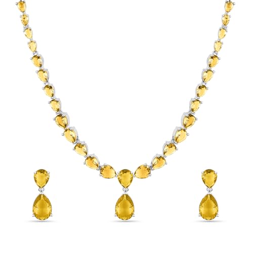 Image of Rubans Necklace Set Rhodium Plated Crystal Studded Jewellery Gift for Women & Girls