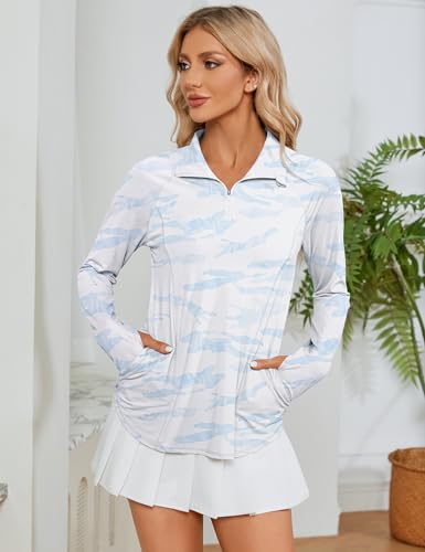 Image of LOMON Women Long Sleeve Shirts Sun Protection 1 /4 Zip Summer Quick Dry Hiking Shirts Quarter Zip Pullover for Women