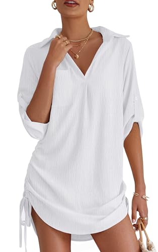 Swimsuit Coverup for Women Bathing Suit Cover Up Summer Swimwear Drawstring Beach Bikini Dress Shirt