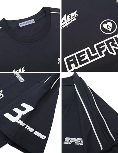 Aelfric Eden Mens Graphic Tees Vintage Racing Tees Oversized T Shirt Women Contrast Color Summer Tops