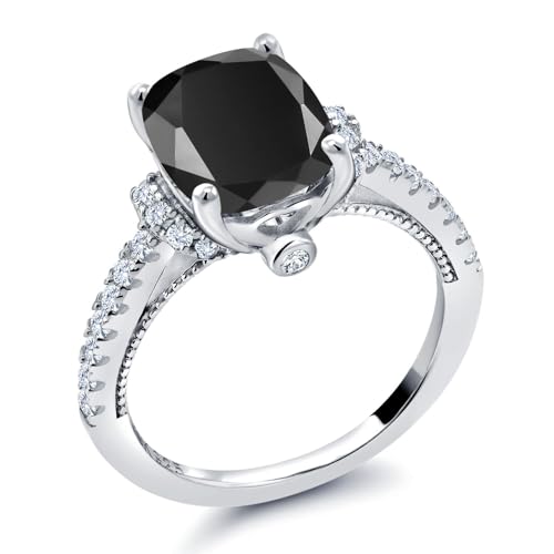 Gem Stone King Customized and Personalized Engagement Ring For Women | 925 Sterling Silver | 10X8MM Cushion Cut Gemstone Birthstone and White Created Sapphire | Wedding Anniversary Promise Ring3