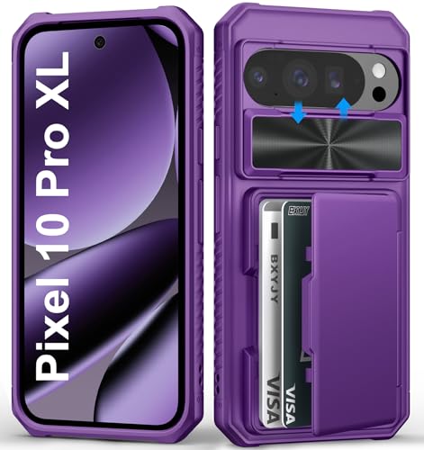 BXYJY for Google Pixel 10 Pro XL Wallet Case with Camera Cover, Built-in Card Holder (4-5 Cards), Military Grade Protection, Heavy Duty Women Men Protective Phone Case for Pixel 10 Pro XL, Dark Purple