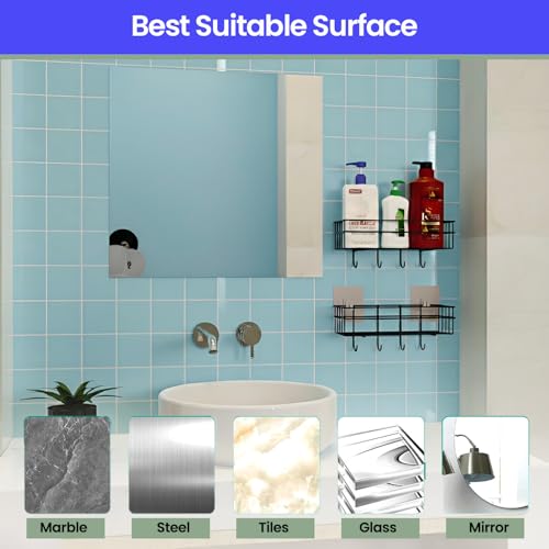Image of WonderStand SHELFIE Plus (Set of 1) | Multipurpose Bathroom Shelf Rack, GI Steel (Set of 2) with Hooks Bathroom Shelf Rack Storage Accessories Organizer