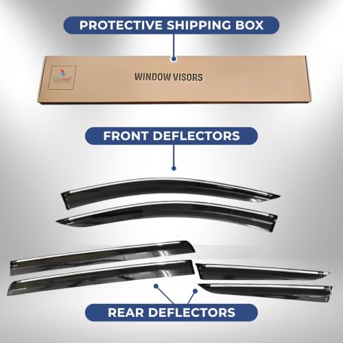 Image of CAR SAAZ Side Door Visors for Safari Storm (2012-2019) (Set of 6 Pcs) | Chrome Lined Rain Guards, Polycarbonate, Smoke Finish